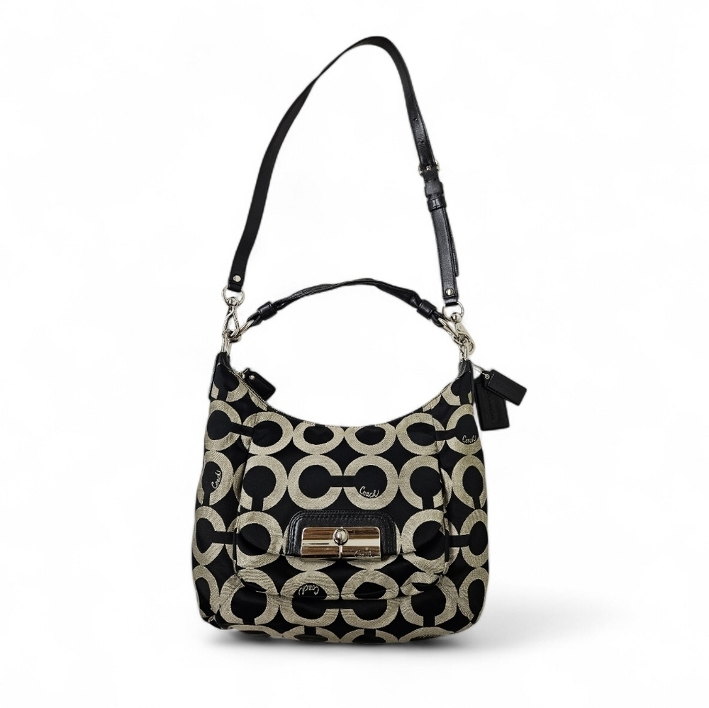 Coach Kristen Hobo Bag Black Gray Sateen Large 2008